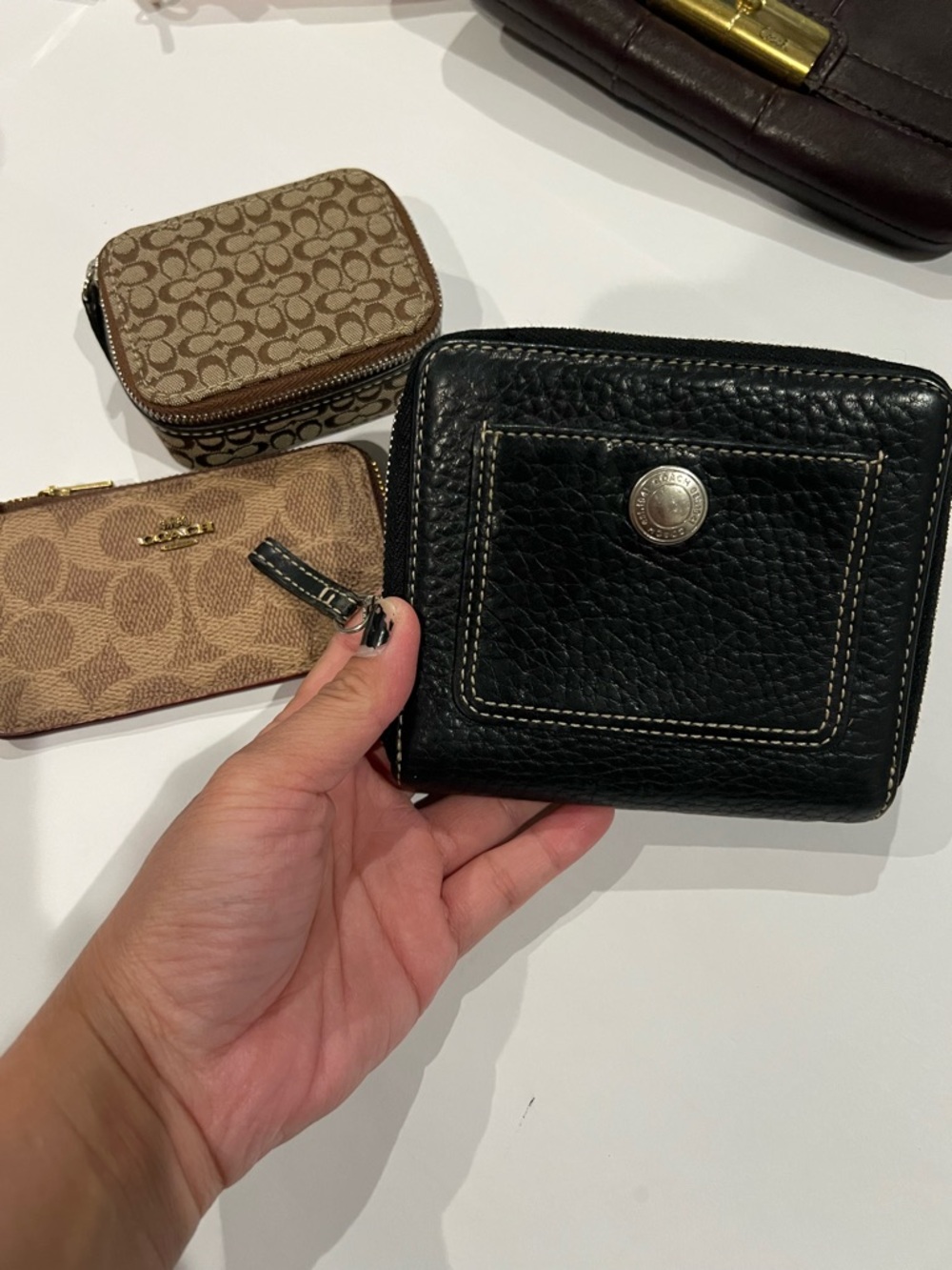 Vintage Coach Black Pebbled Leather Square Zip Wallet